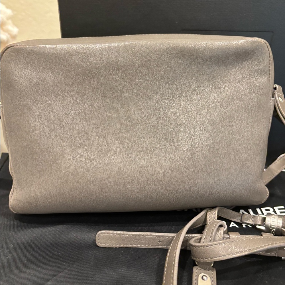 Yves Saint Laurent Monogram Lou Taupe Leather Crossbody Bag - Picture 2 of 16